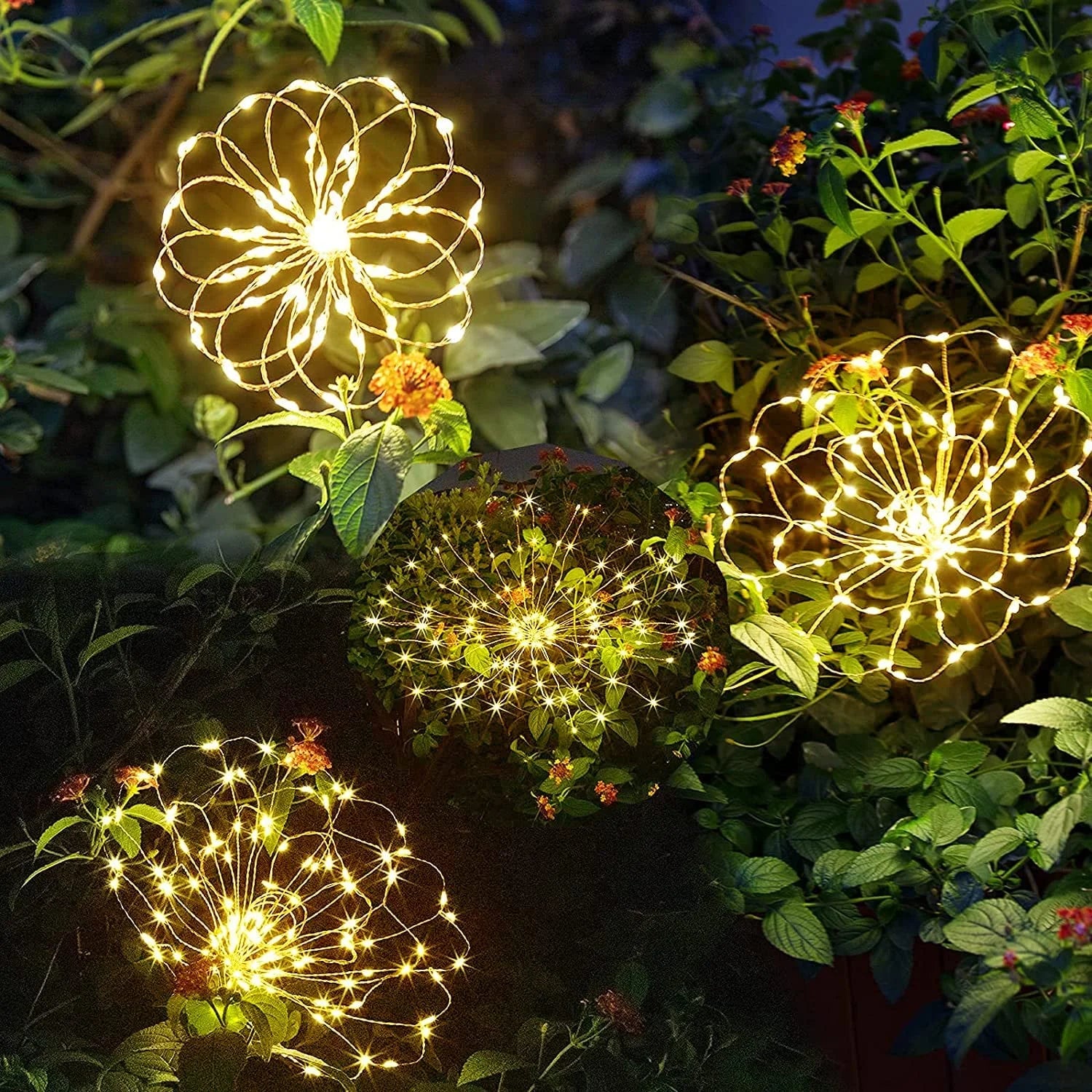 Outdoor Solar Lights,Solar Firework Light, 4 Pack Solar Garden Lights with 120 LED Stake Starburst Lights 8 Modes Solar Patio Fairy Lights for Lawn Garden Decor