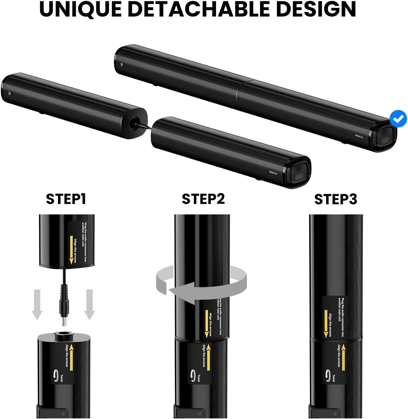2.1 Channel Sound Bar with Subwoofer, Dolby Compatible, HDMI (ARC), Bluetooth 5.0, Optical, and Aux Connectivity – Model D6