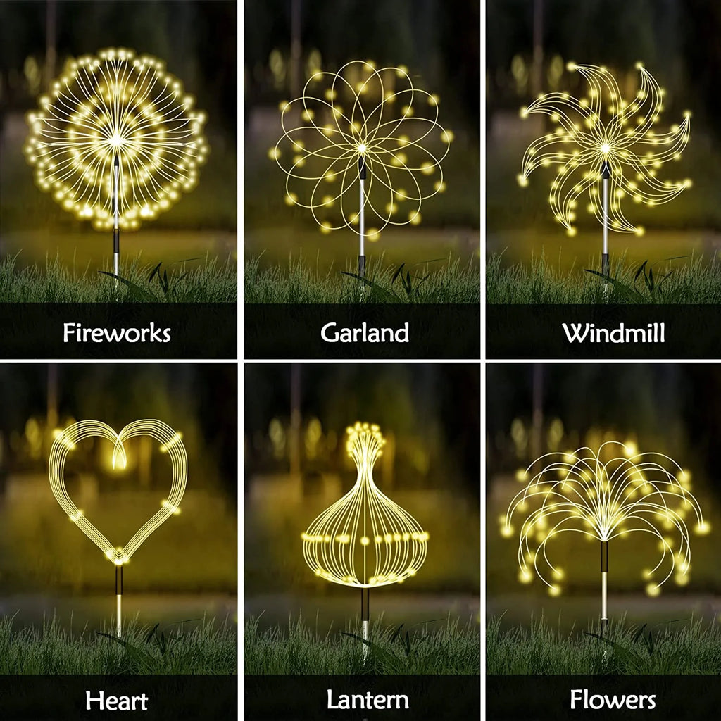 Outdoor Solar Lights,Solar Firework Light, 4 Pack Solar Garden Lights with 120 LED Stake Starburst Lights 8 Modes Solar Patio Fairy Lights for Lawn Garden Decor