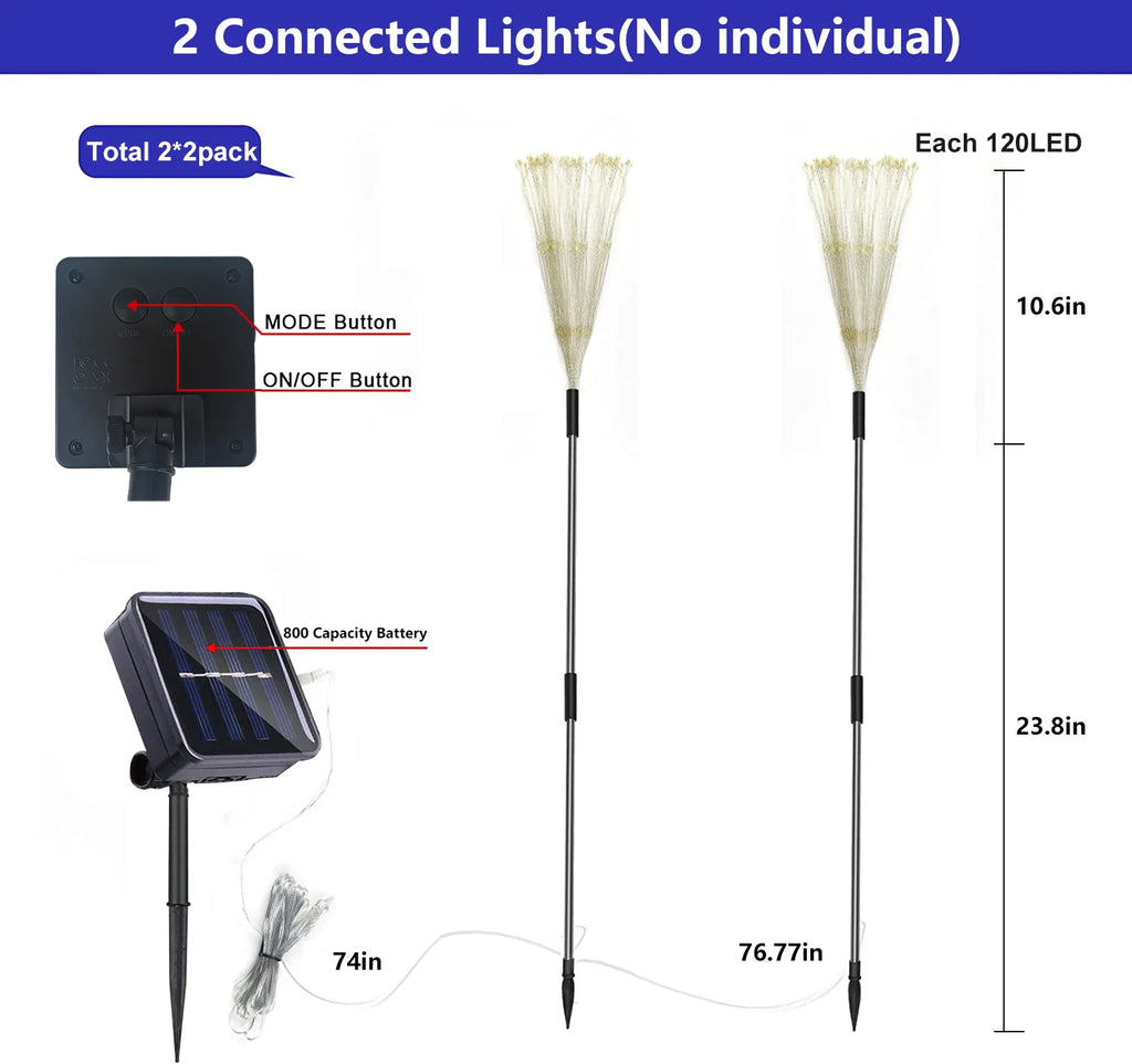 Outdoor Solar Lights,Solar Firework Light, 4 Pack Solar Garden Lights with 120 LED Stake Starburst Lights 8 Modes Solar Patio Fairy Lights for Lawn Garden Decor