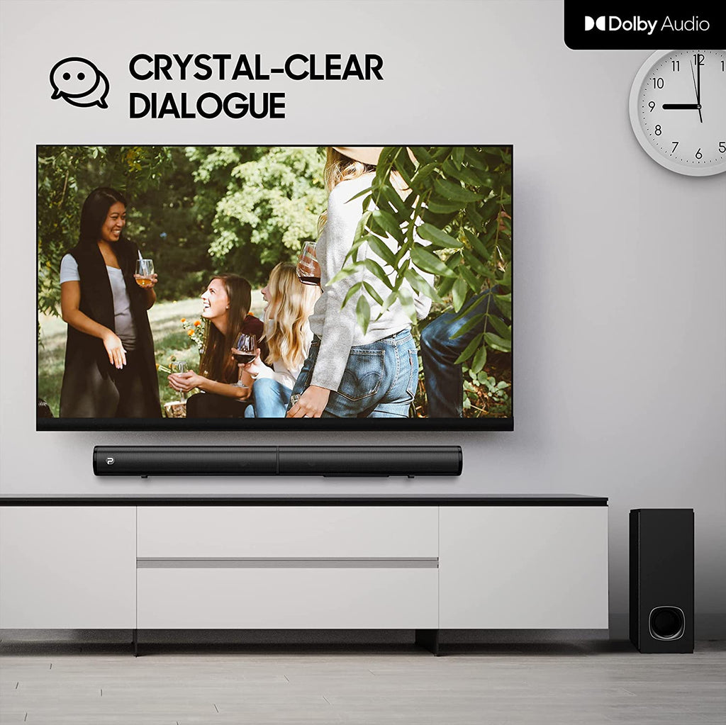 2.1 Channel Sound Bar with Subwoofer, Dolby Compatible, HDMI (ARC), Bluetooth 5.0, Optical, and Aux Connectivity – Model D6