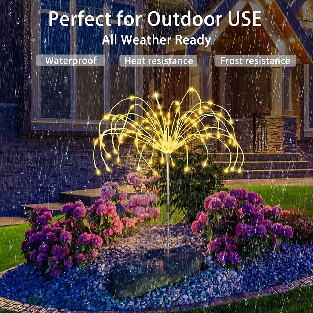 Outdoor Solar Lights,Solar Firework Light, 4 Pack Solar Garden Lights with 120 LED Stake Starburst Lights 8 Modes Solar Patio Fairy Lights for Lawn Garden Decor
