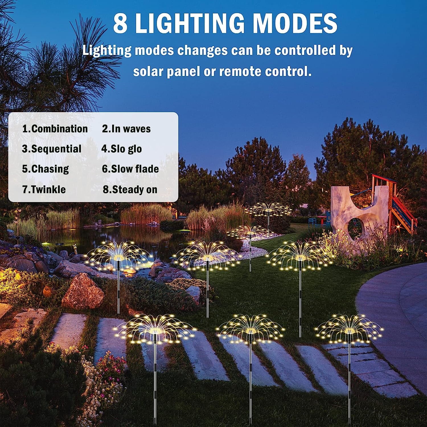 Outdoor Solar Lights,Solar Firework Light, 4 Pack Solar Garden Lights with 120 LED Stake Starburst Lights 8 Modes Solar Patio Fairy Lights for Lawn Garden Decor