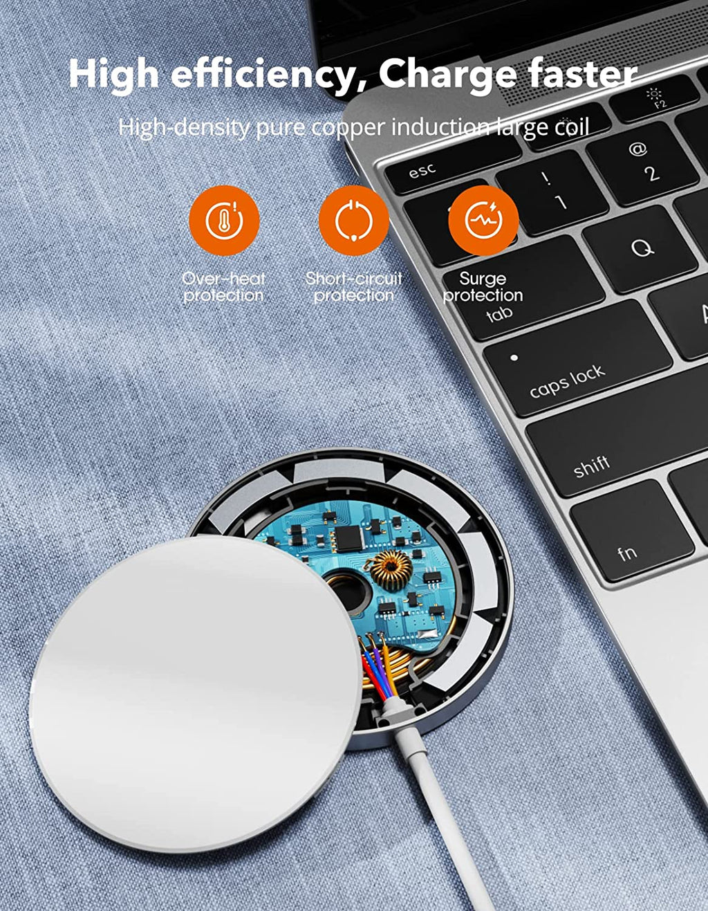 Magnetic Wireless Charging Pad Compatible with MagSafe for iPhone 14 Series, iPhone 13 Series, AirPods, Silver